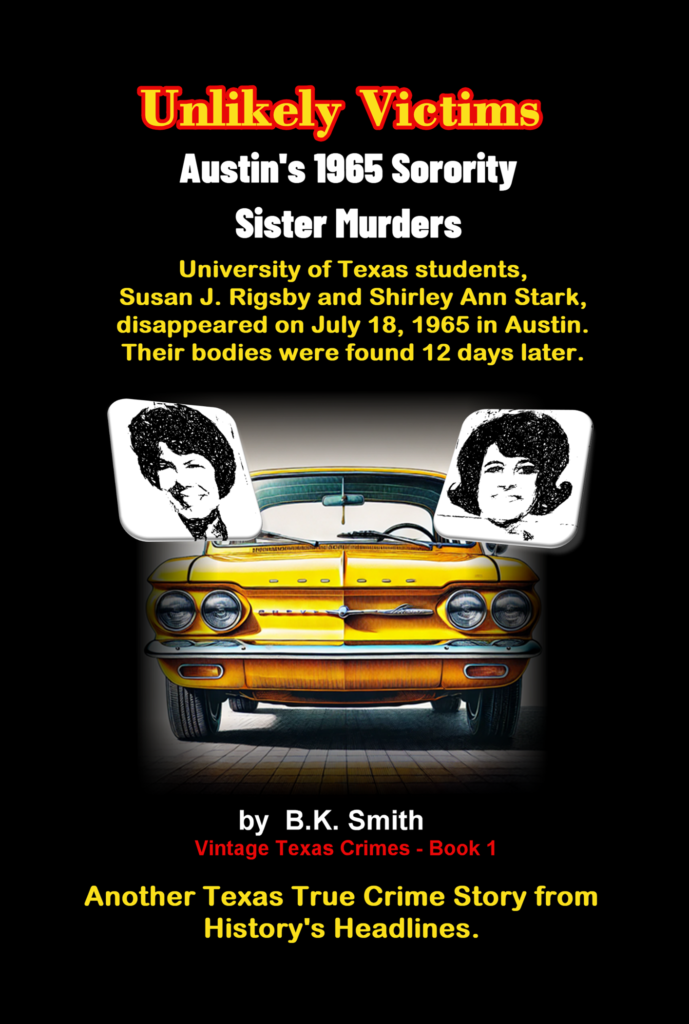 Book cover with a black background, a yellow sports car, and line drawing photos of two girls.