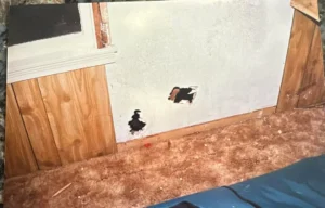 showing two gun holes in sheetrock.