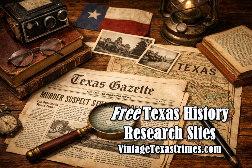 picture of old newspaper camera and texas flag